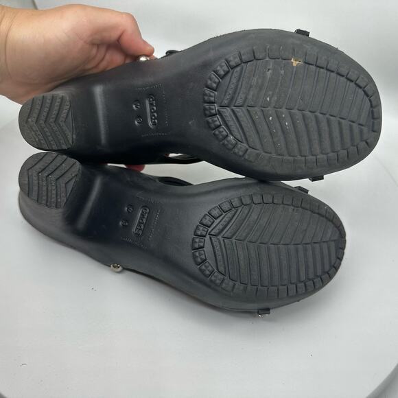Crocs Cyprus IV Black Rhinestone Stacked Heel Sandals Women's Size 9 202267 - Picture 13 of 13